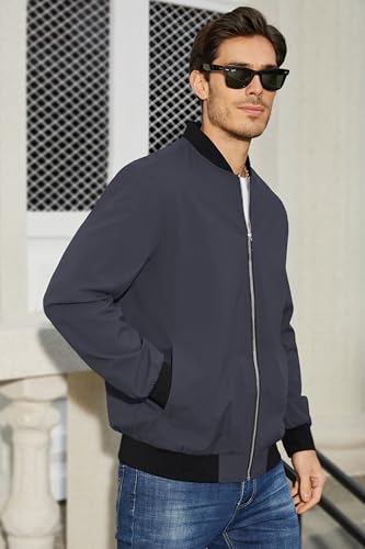 Men's Bomber Jacket Lightweight Full Zip Windbreaker Casual Golf a7