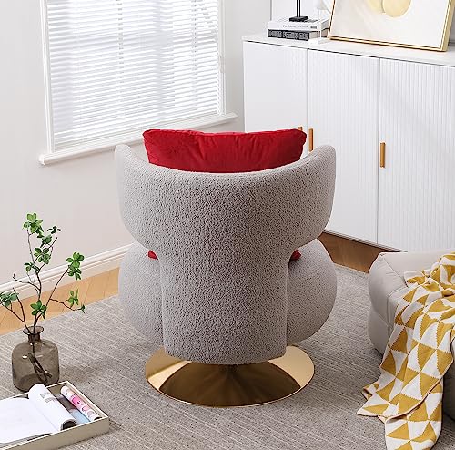 Upholstered Barrel Chair with Pillow, 360 Degree Swivel Single Sofa a7