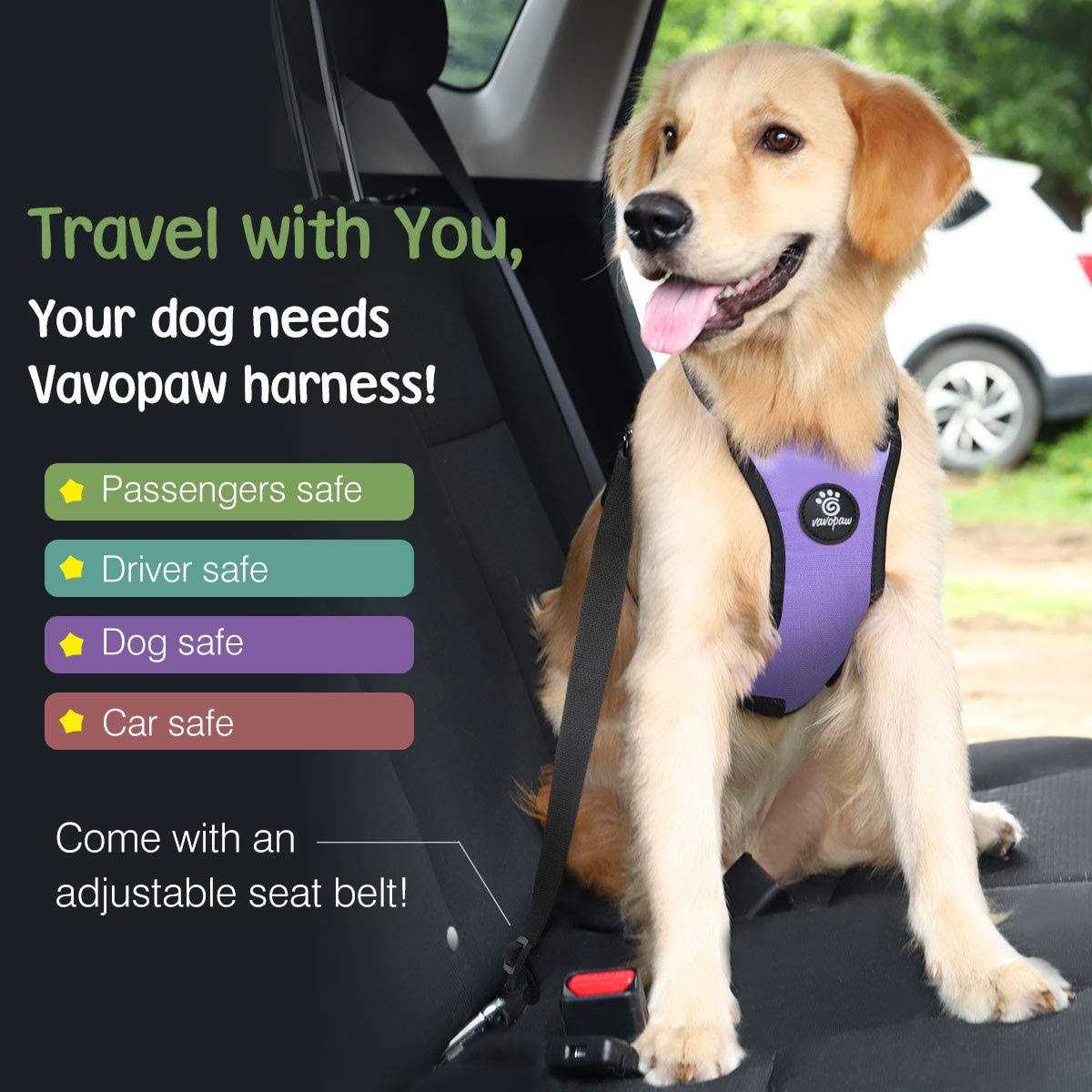 Dog Vehicle Safety Vest Harness with Travel Strap and Carabiner k7m