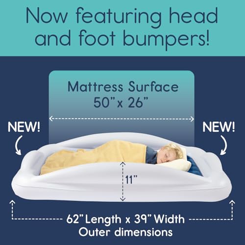 Inflatable Toddler Travel Bed with Safety Bumpers Portable Air Mattress Navy Blue k7