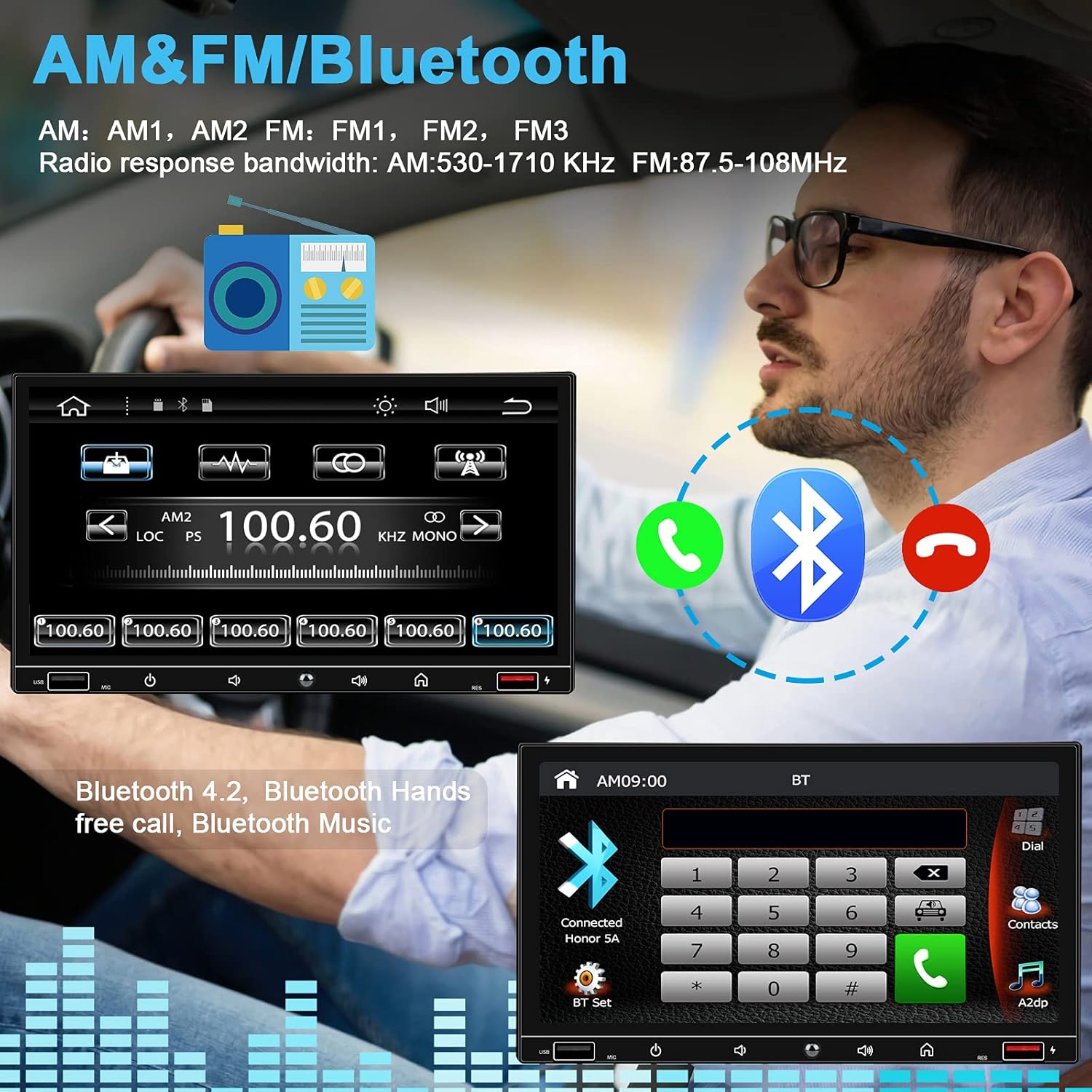 Double Din Car Stereo 7 Inch Touchscreen Bluetooth Carplay Android Auto k7