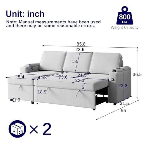 L-Shaped Sofa Bed with Chaise and Cup Holder, Dark Grey k7