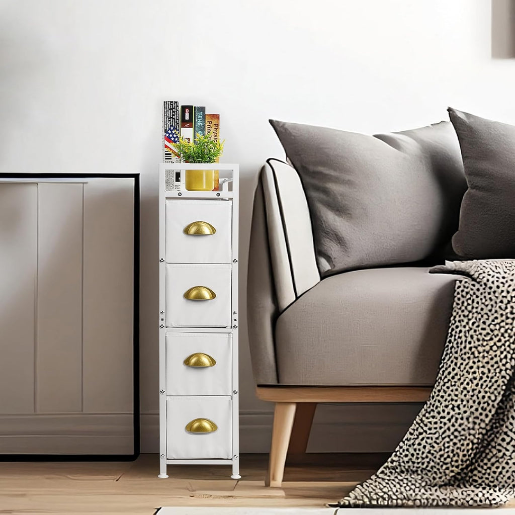 Narrow Dresser 4 Drawers Fabric Storage Cabinet White k7m
