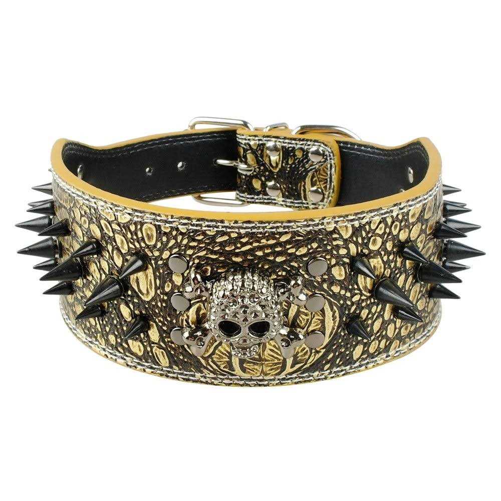 Berry Pet 3 Inch Width Sharp Spiked Studded Leather Dog Collar for Training,Sports,Walking,Travel,Dog Show,Heavy Duty,Medium Dogs,Pitbull - Pet Supplies online store
