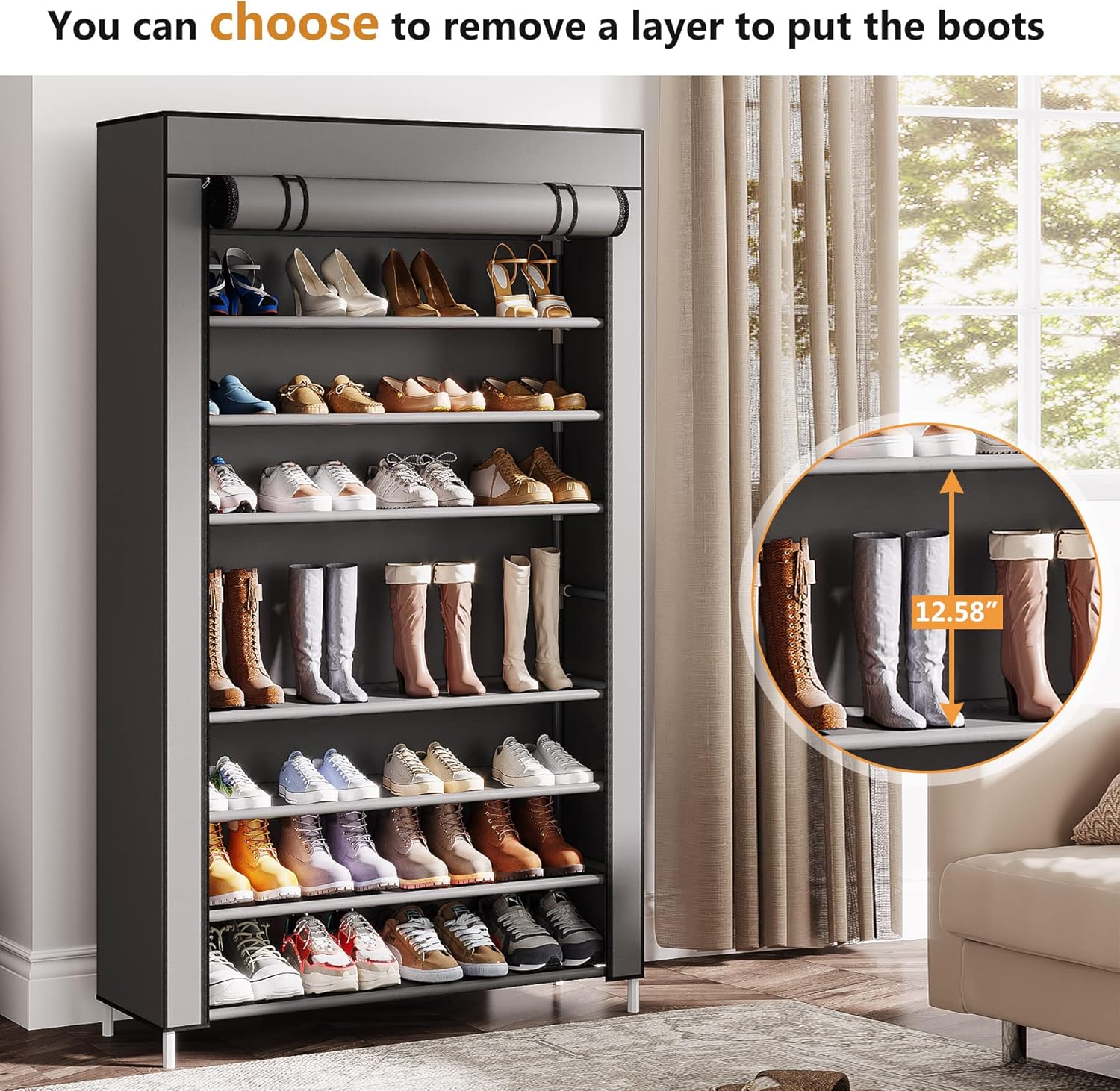 10 Tier Shoe Rack with Cover, Vertical Shoe Shelf for Entryway, 50 Pair Storage Cabinet G7