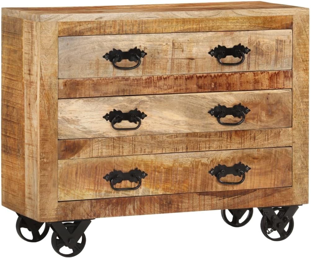 Sideboard with 3 Drawers 31.5"x11.8"x25.6" Solid Rough Wood Mango,Furniture,Cabinets & Storage,Buffets & Sideboards,Brown,26.15kg/57.53ib