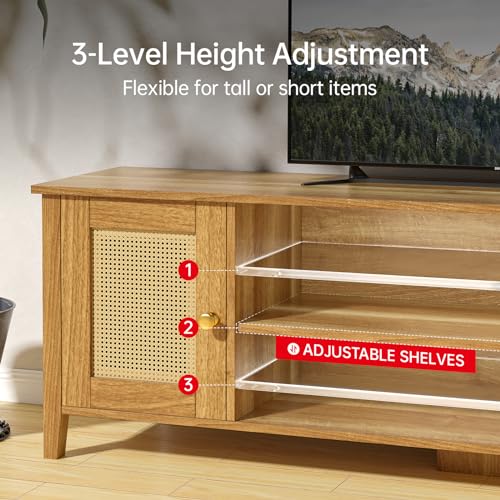 Rattan TV Stand for 65 70 inch TV Entertainment Center with Storage a7