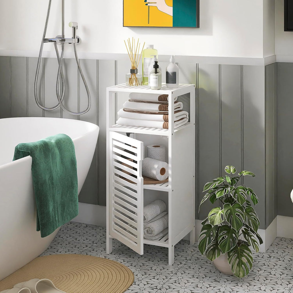 Bamboo Bookshelf Cabinet with Adjustable Shelves and Hooks q7m