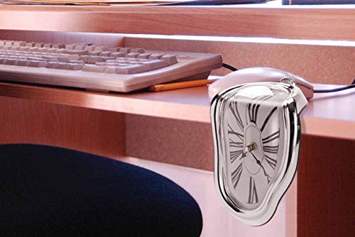 Melting Clock Surrealist Desk Decor Silver k7p