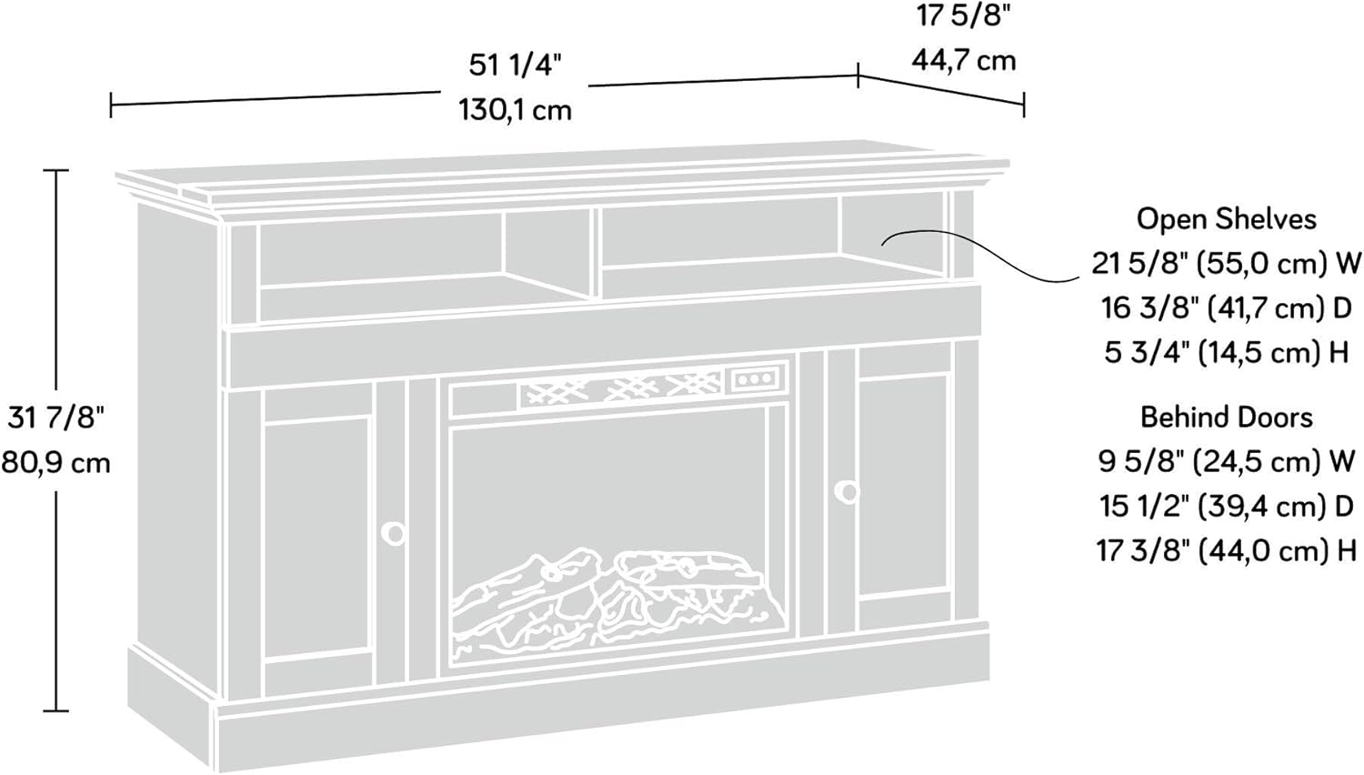 Media Fireplace for TVs up to 60 inch, Lintel Oak finish k7