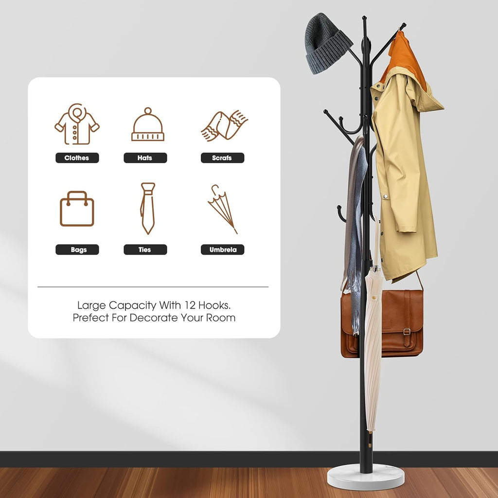 Coat Rack with 12 Storage Hooks, Marble Base7k