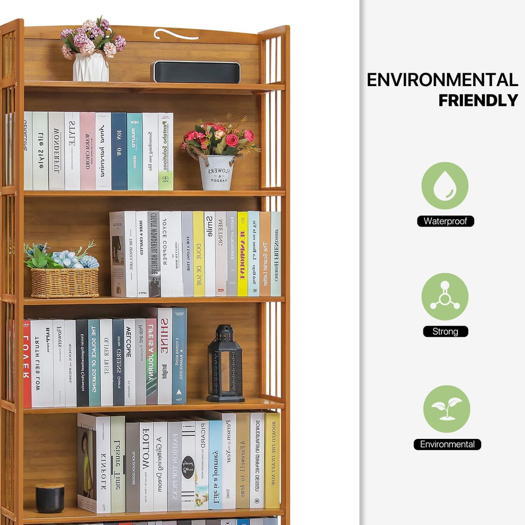 6-Tier Bamboo Bookshelf Freestanding Narrow Bookcase Rack k7p