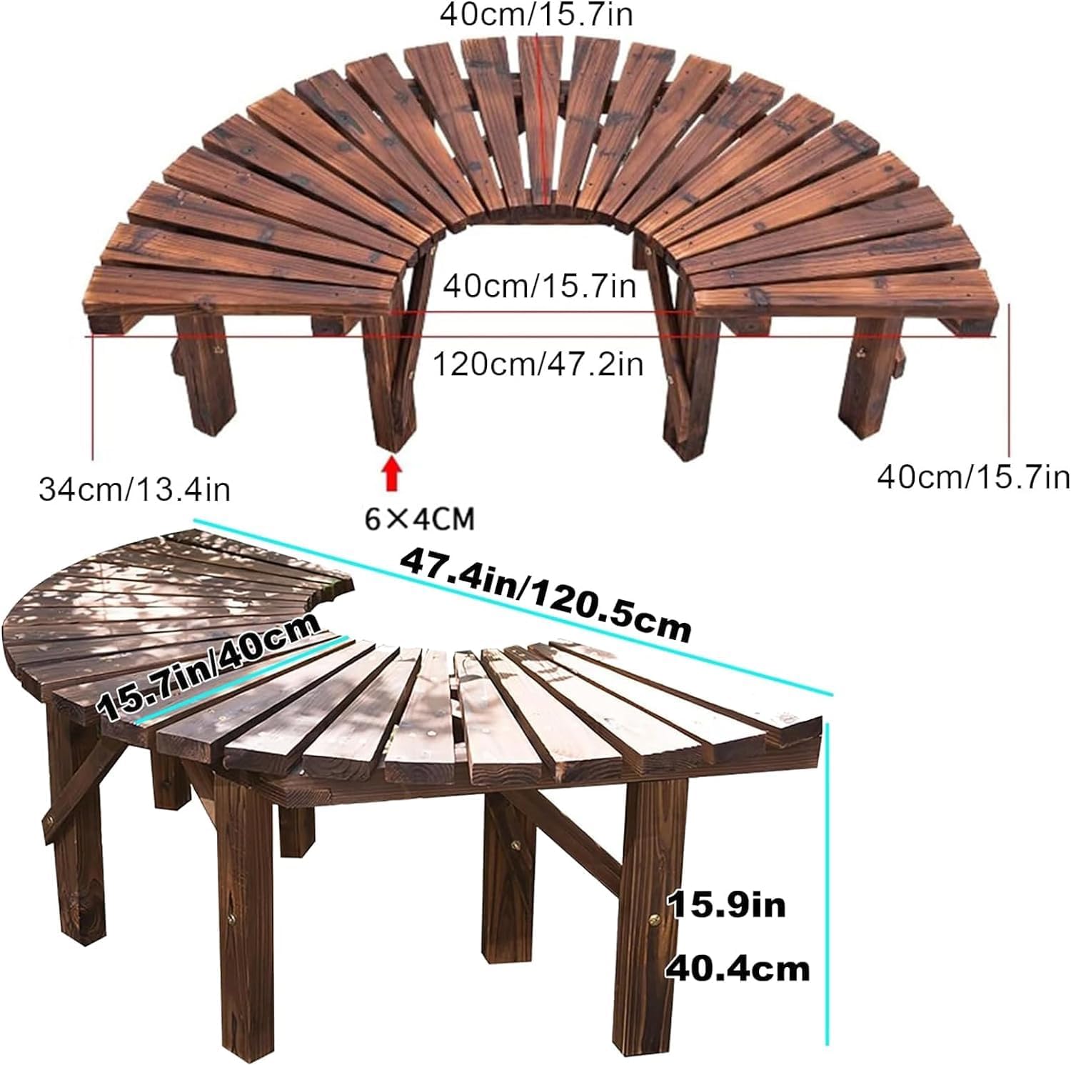 Wooden Curved Garden Bench for Patio Lawn a7