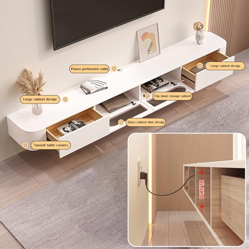 Floating TV Stand with 2 Cabinets for Living Room Grey 7k