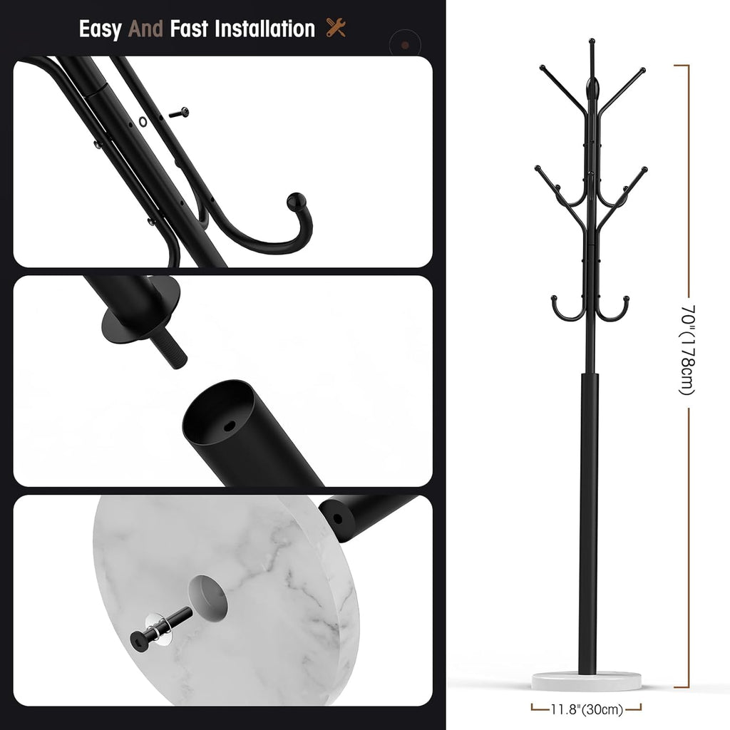 Coat Rack with 12 Storage Hooks, Marble Base7k