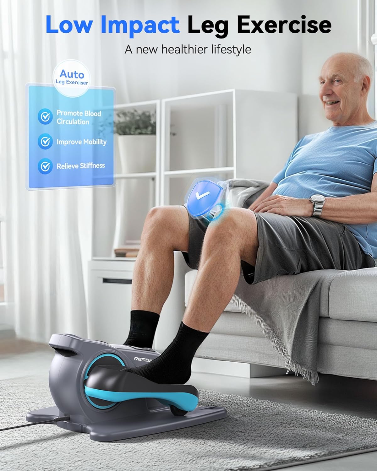 Under Desk Elliptical Machine Seated Pedal Exerciser for Seniors Quiet Adjustable Speed A7