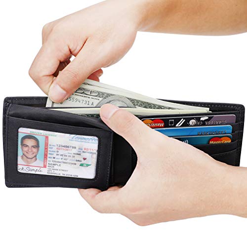 Men's Genuine Leather RFID Blocking Bifold Wallet k7p
