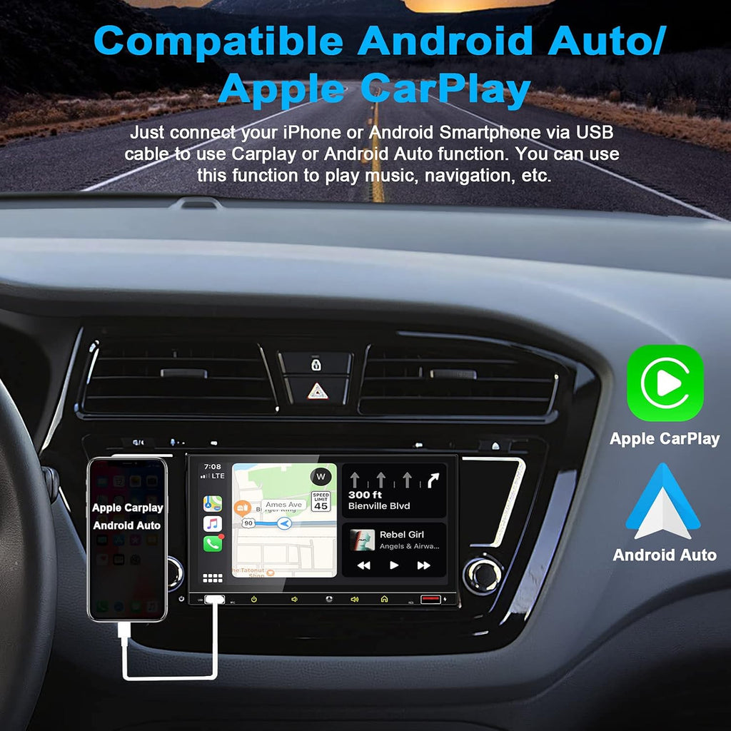 Double Din Car Stereo 7 Inch Touchscreen Bluetooth Carplay Android Auto k7