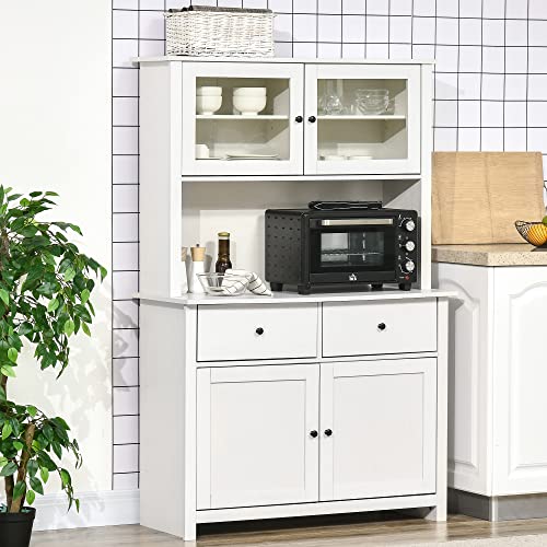 Kitchen Buffet with Hutch, Pantry Storage Cabinet with Shelves and Drawers, Antique White a7