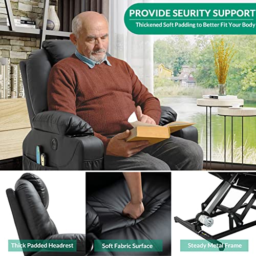 Power Lift Recliner Chair for Elderly Heated Massage Fabric with USB Ports Grey k7m
