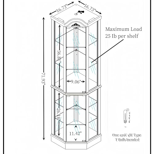 Corner Display Cabinet with Glass Doors and Lighted Shelves q7m