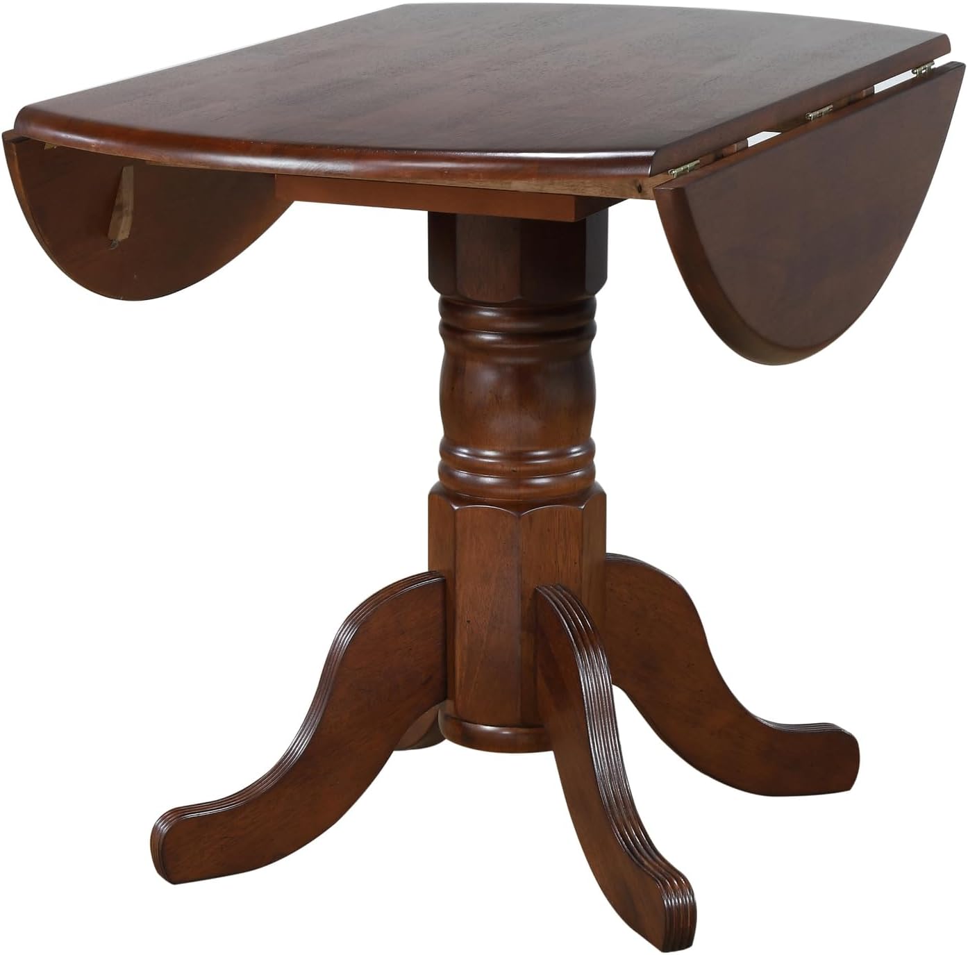 Round Extendable Drop Leaf Dining Table Set 3 Piece Chestnut Brown q7