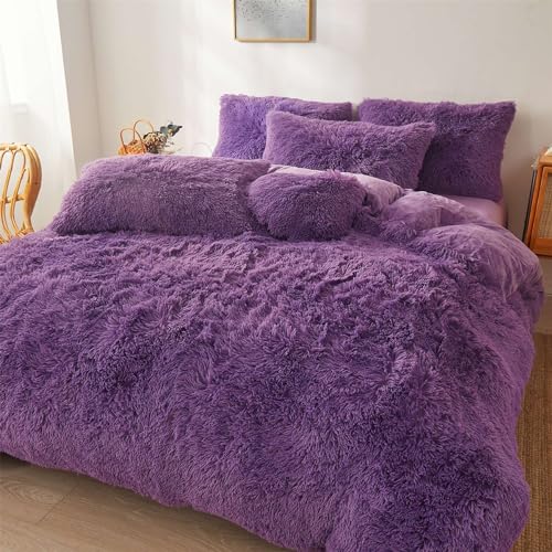 Fluffy Faux Fur Comforter Cover Set Queen Dark Grey 3 Pieces a7