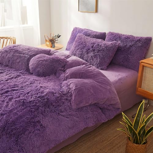 Fluffy Faux Fur Comforter Cover Set Queen Dark Grey 3 Pieces a7