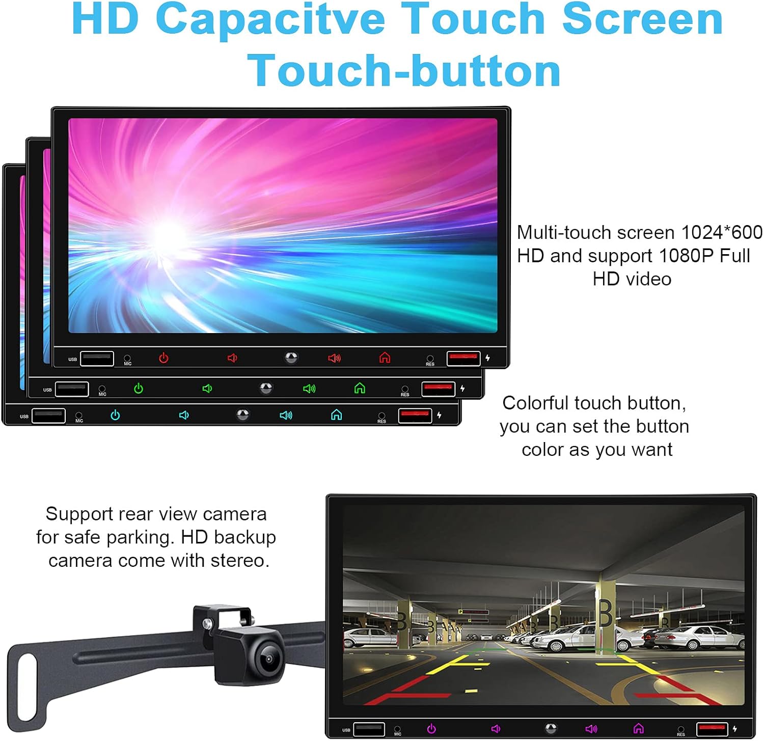 Double Din Car Stereo 7 Inch Touchscreen Bluetooth Carplay Android Auto k7