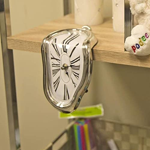 Melting Clock Surrealist Desk Decor Silver k7p