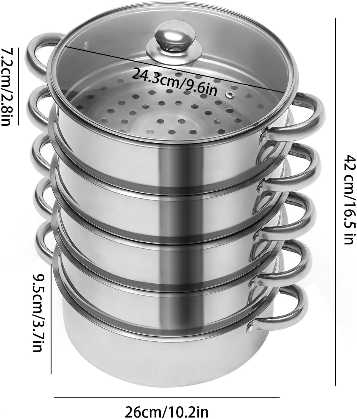 Stainless Steel 5 Tier Steamer Pot with Glass Lid a7