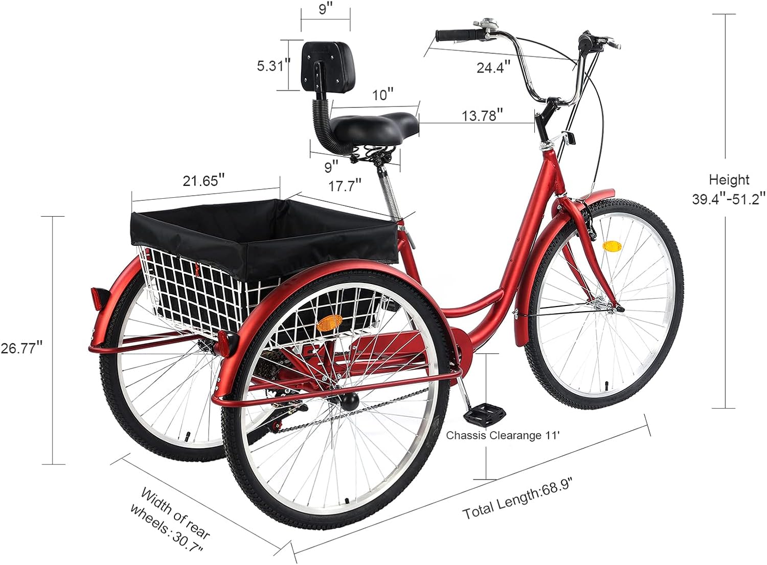 Adult 7-Speed Tricycle 26 Inch Three-Wheel Bike with Basket a7