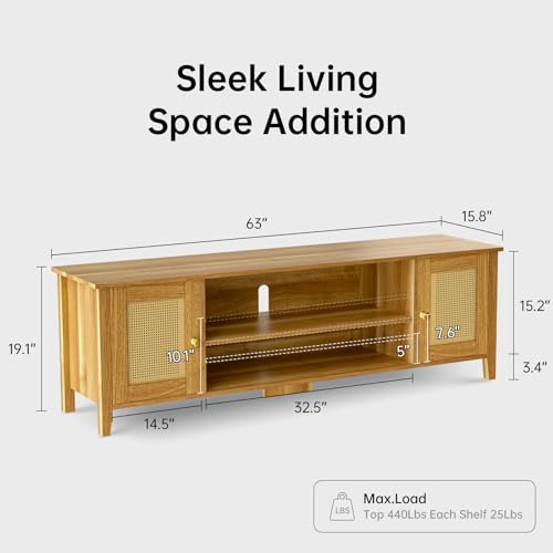 Rattan TV Stand for 65 70 inch TV Entertainment Center with Storage a7