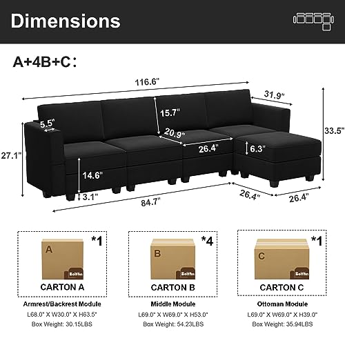 Modular Sectional Sofa with Storage U Shaped Couch Reversible Chaise Ottoman Velvet k7