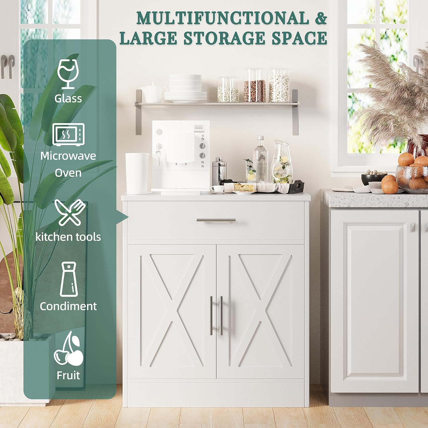 Modern Farmhouse Sideboard Buffet Cabinet with Storage 2 Doors Ivory White k7
