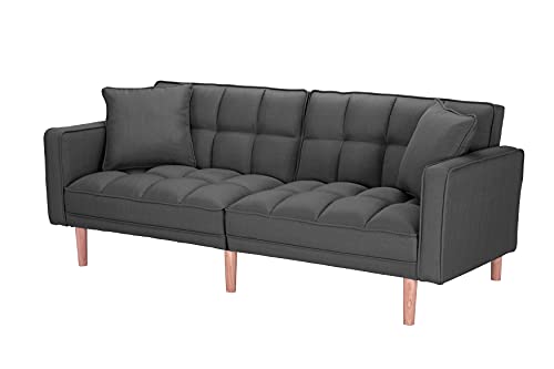 Convertible Futon Sofa Bed with Two Pillows, Light Grey q7m