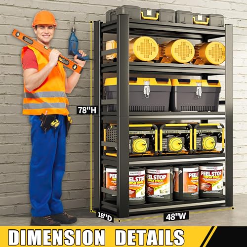 72"H 48"W 5-Tier Metal Garage Shelving Unit with Wheels Adjustable Shelves k7