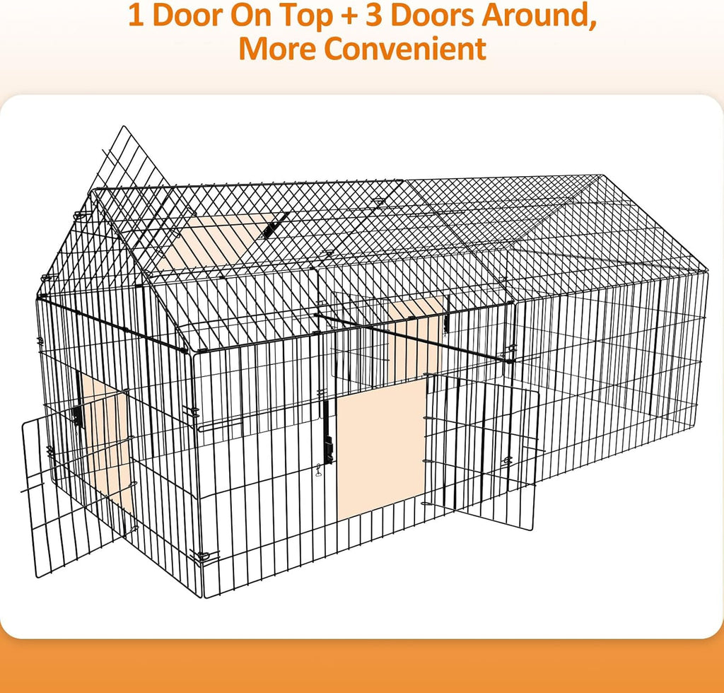 Metal Chicken Coop with Cover for Outdoor Yard Playpen k7