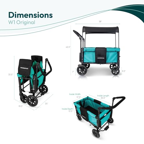 Collapsible Double Stroller Wagon with Seats and Sun Canopy Teal Green k7