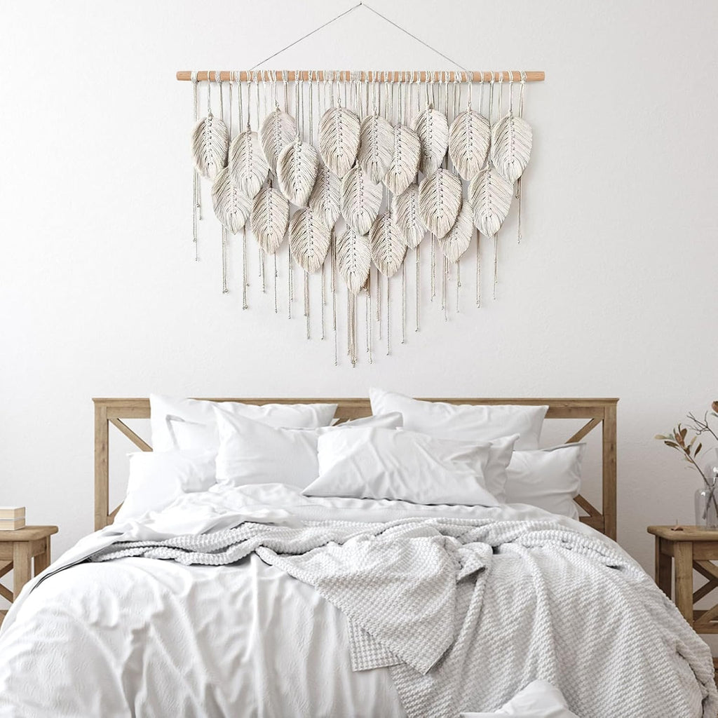 Macrame Wall Hanging Boho Beige Leaves Tapestry Handmade Woven Art k7m