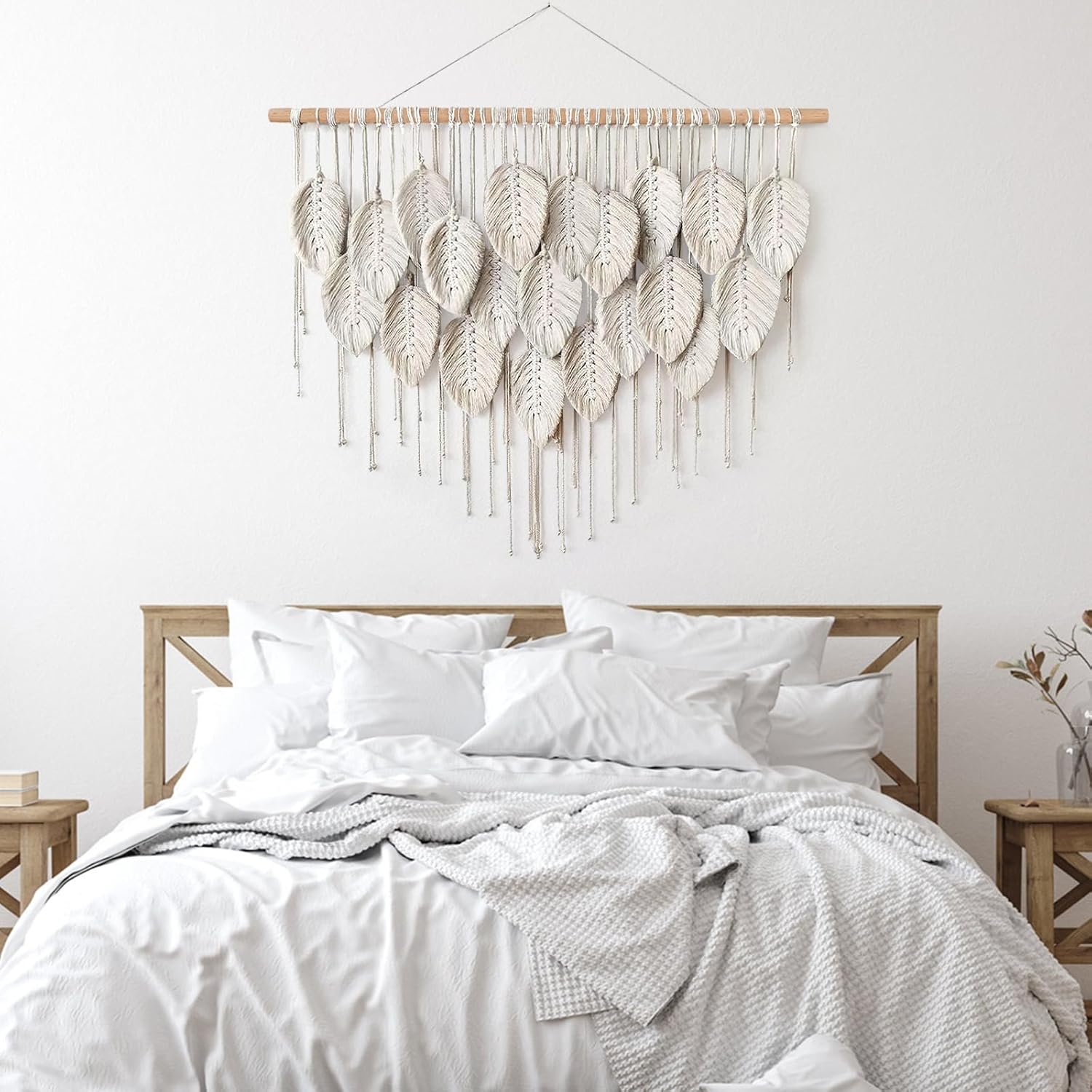 Macrame Wall Hanging Boho Beige Leaves Tapestry Handmade Woven Art k7m