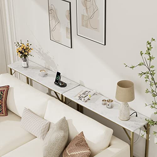 Gold Narrow Console Table with Outlets q7
