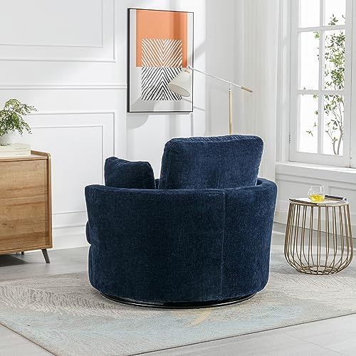 Beige Chenille Swivel Barrel Chair with Ottoman q7m
