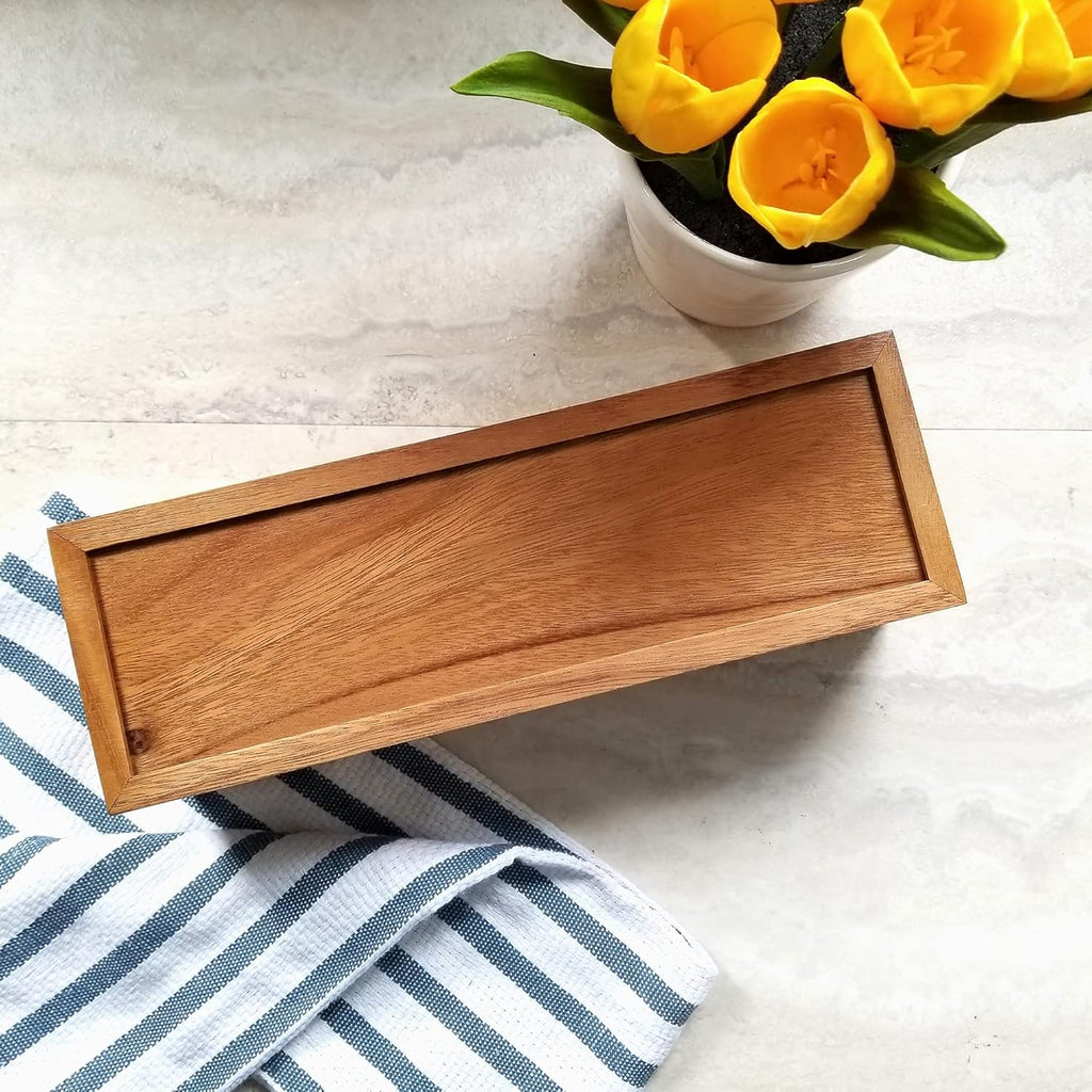 Acacia Wood Tea Box with 4 Sections 8x