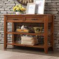 Console Sofa Table with 2 Storage Drawers and 2 Tiers Shelves, Mid-Century Style 42'' Solid Wood Buffet Sideboard for Living Room Furniture Kitchen Dining Room Entryway Hallway, Antique White