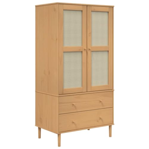 Wardrobe Rattan Look Solid Pine Wood 35.4x21.7x68.9 in q7