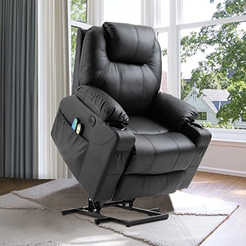 Power Lift Recliner Chair for Elderly Heated Massage Fabric with USB Ports Grey k7m