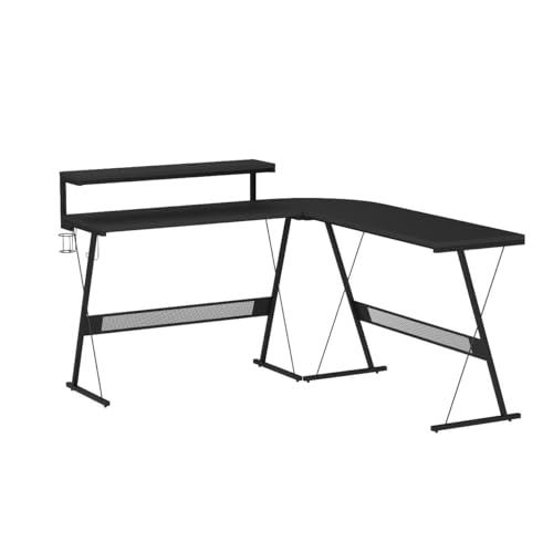 L Shaped Gaming Desk with LED 55 Inch, Carbon Fiber Black a7
