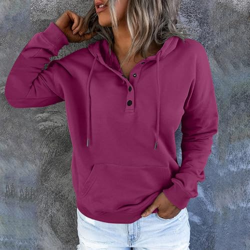 Women's Fall Hoodies Long Sleeve Button V Neck Pullover k7