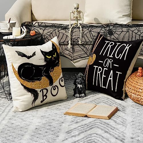Halloween Black Cat Throw Pillow Covers 16x16 Set of 4 k7